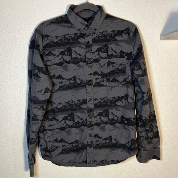Banana Republic Other - Banana Republic Shirt Mens Small Gray Button Up Luxe Flannel Mountain Print
